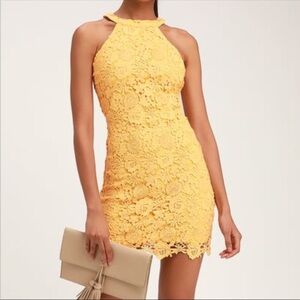 Lulu’s yellow lace halter mini dress NWOT